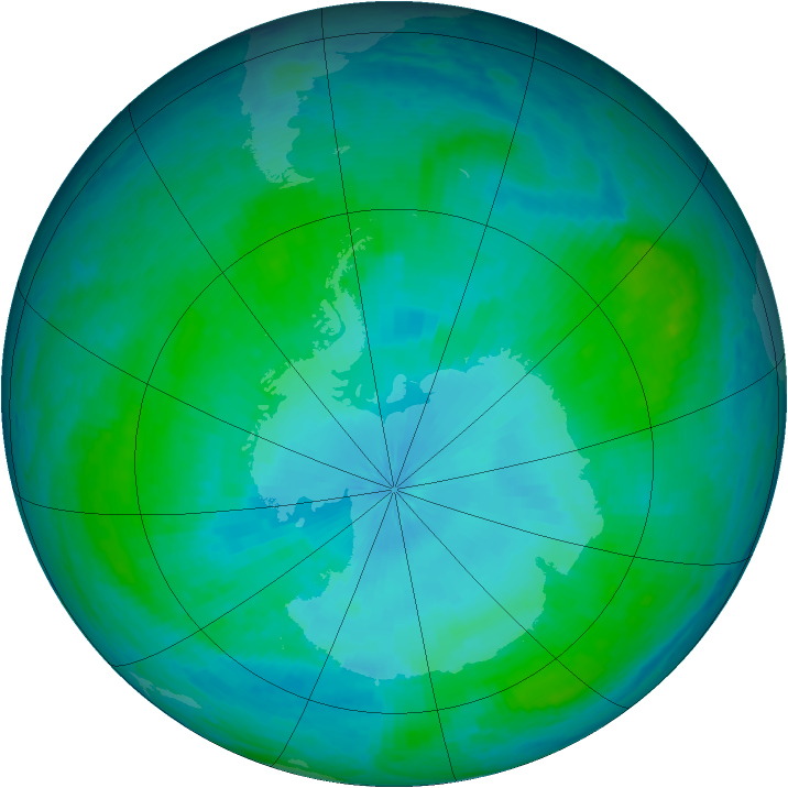 Antarctic ozone map for 31 January 2004